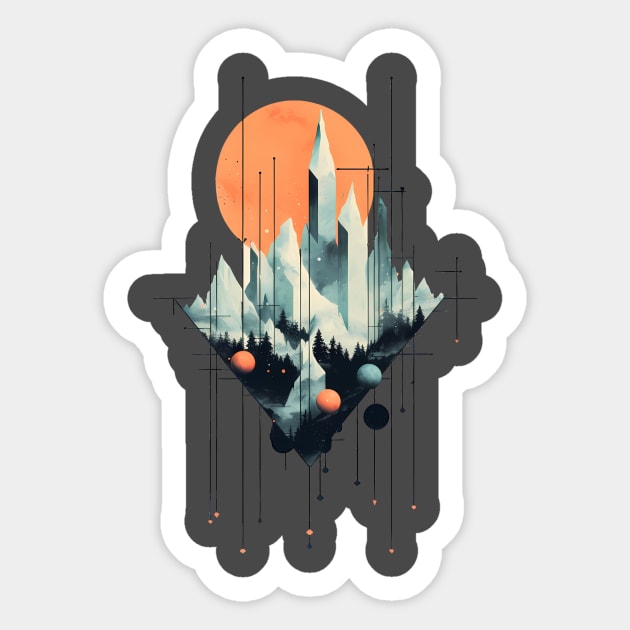 Geometric crystal city - Surreal artwork Sticker by Unelmoija